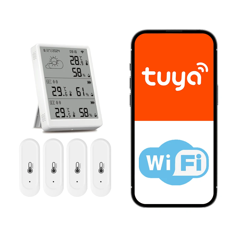 Tuya WiFi-weerstation Slimme thermohygrometerkit WiFi-gateway en buiten IP65 Waterdichte 433 mhz thermohygrometer met app-waarschuwing