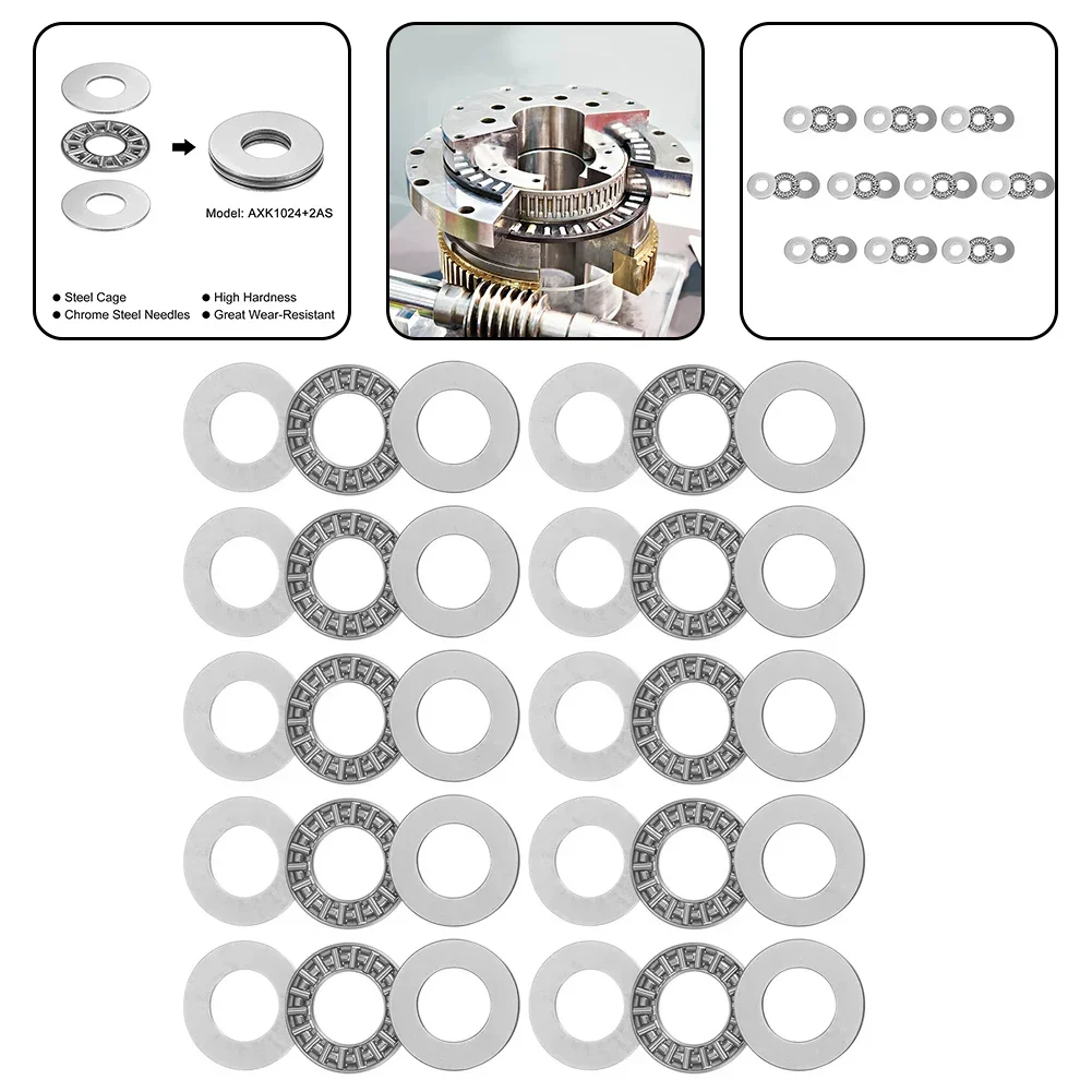 10pcs AXK1024 Thrust Needle Roller Bearings 10mmx24mmx2mm With AS1024 Washers Hardware Power Transmission Parts