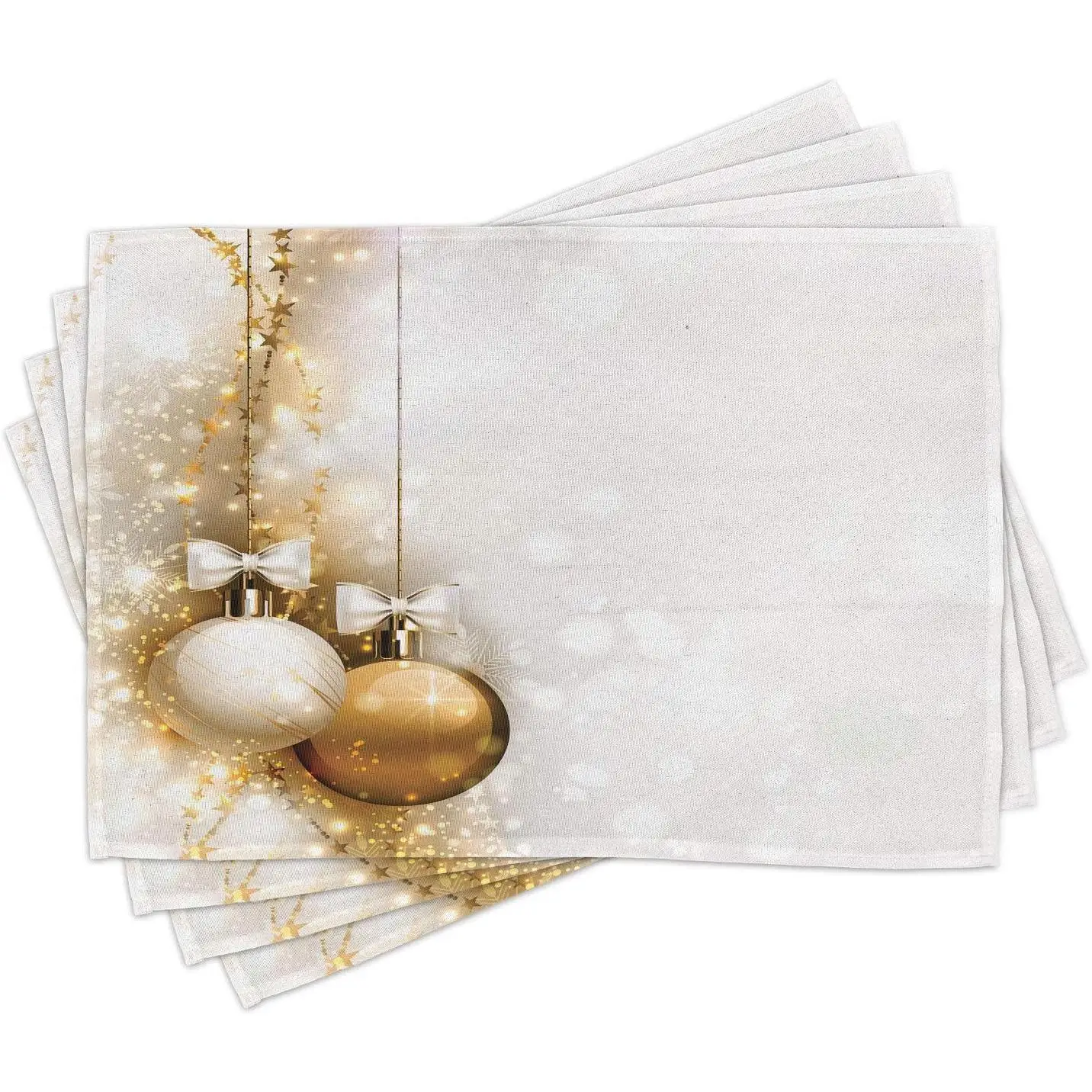 

Christmas Place Mats Set of 4 Featured Xmas Baubles with Ribbon Holiday Wish Art Image Illustration Washable Fabric Placemats
