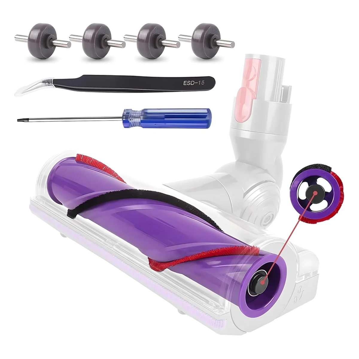 مجموعة فرشاة دوارة للعجلات العلوية لاستبدال أجزاء رأس محرك المكنسة الكهربائية دايسون V10 SV12، لدايسون V10