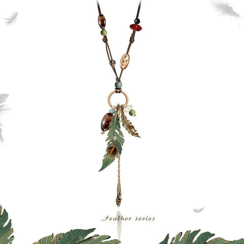 

MASW Original Design Vintage Green Metal Feathers Pendant Necklace For Women Party 2026 Trend New Accessories Fashion Jewelry
