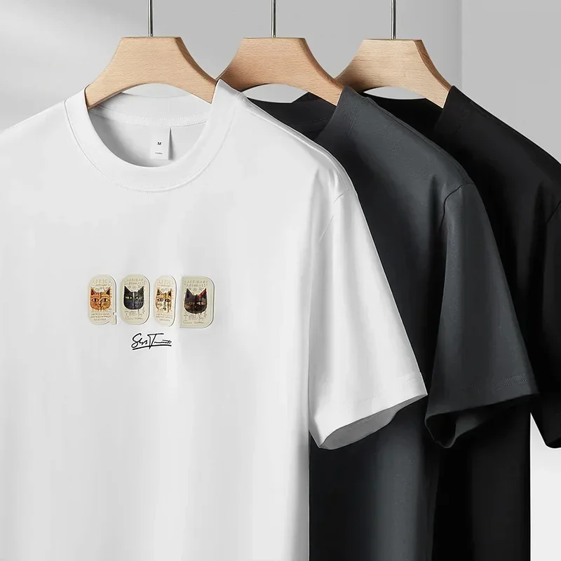 2026 short sleeved T-shirt men's trendy round neck simple print versatile brand fashionable casual loose top