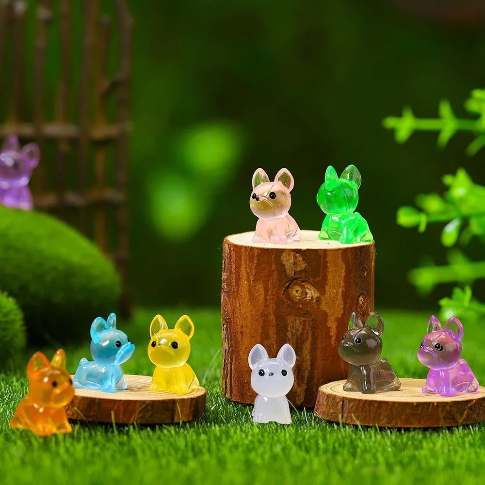 45Pcs Luminous Mini Resin Dogs Miniature Dog Figurines Cute Small Dog Statues Glow in The Dark for Micro Landscape Garden