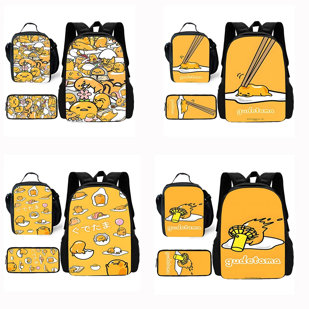 Child School Cute Funny Cartoon Gudetama  Backpack with Lunch Bags ,Pencil Bags ,School Bags for Boys Girls Best Gift