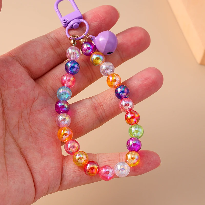 Aihua Bunter Schicker Glas-Popcorn-Ring Glocken-Stern-Perlen-Schlüsselanhänger für Frauen und Mädchen, Handykette, Taschenanhänger, Schlüsselring, Schmuck, Geschenke – Detail 2