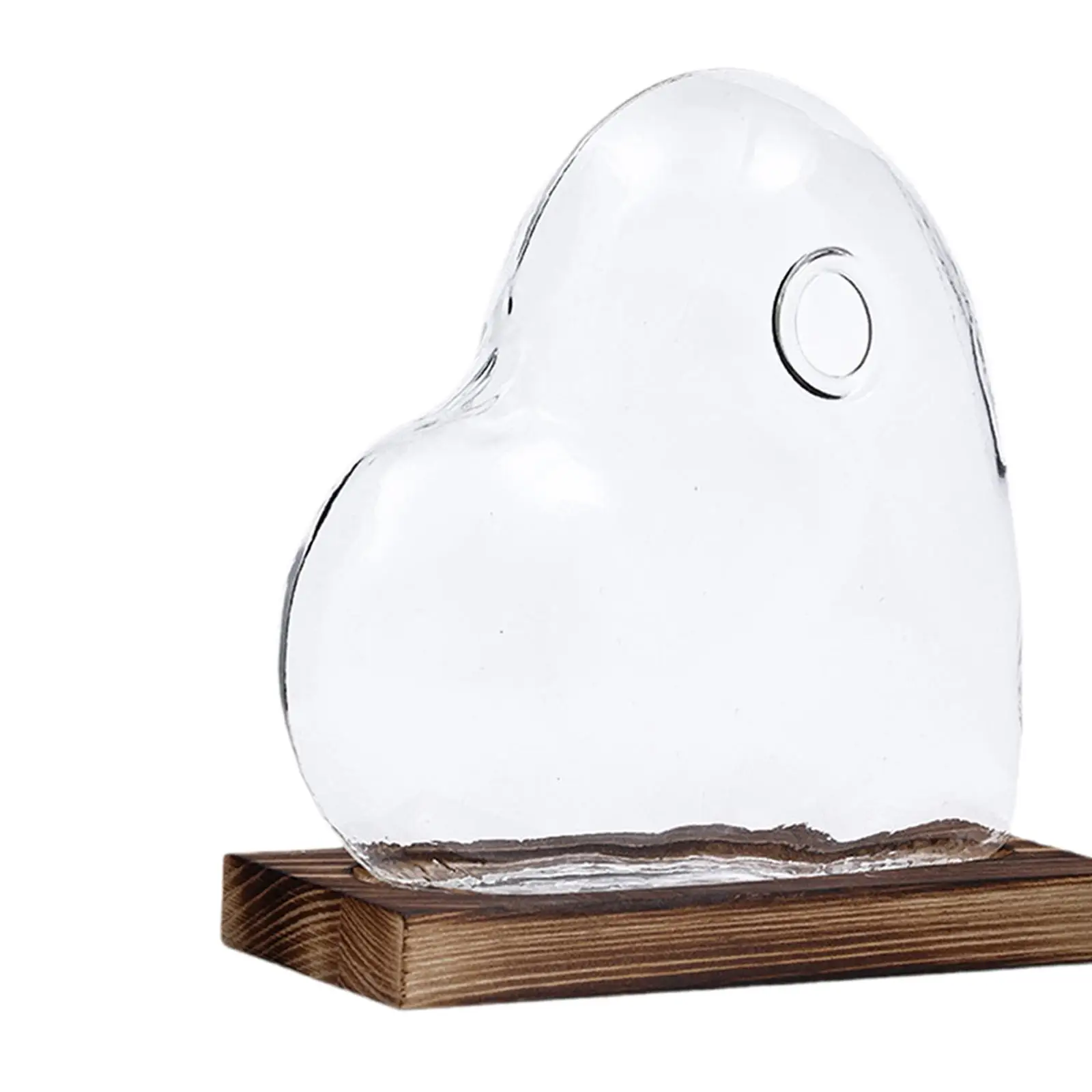 Minimalist Heart Shaped Glass Vase Hydroponic Plant Terrarium with Wooden Base for Modern Home Office Desktop Decoration