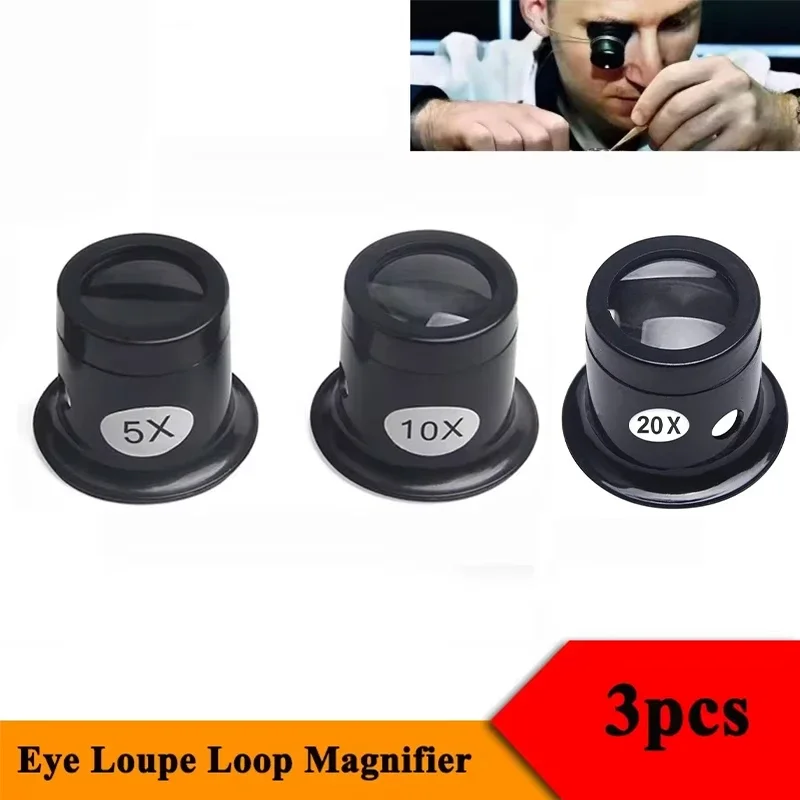 3pcs Jewelers Watch Eye Loupe Loop Magnifier Lens Monocular Magnifying Glass Watchmakers for Goggles Watch Repair Hand Tools