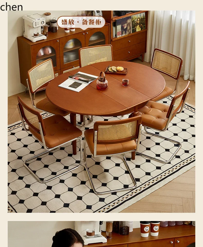 DSA antique retractable dining table solid wood feet new living room household small apartment round eating table