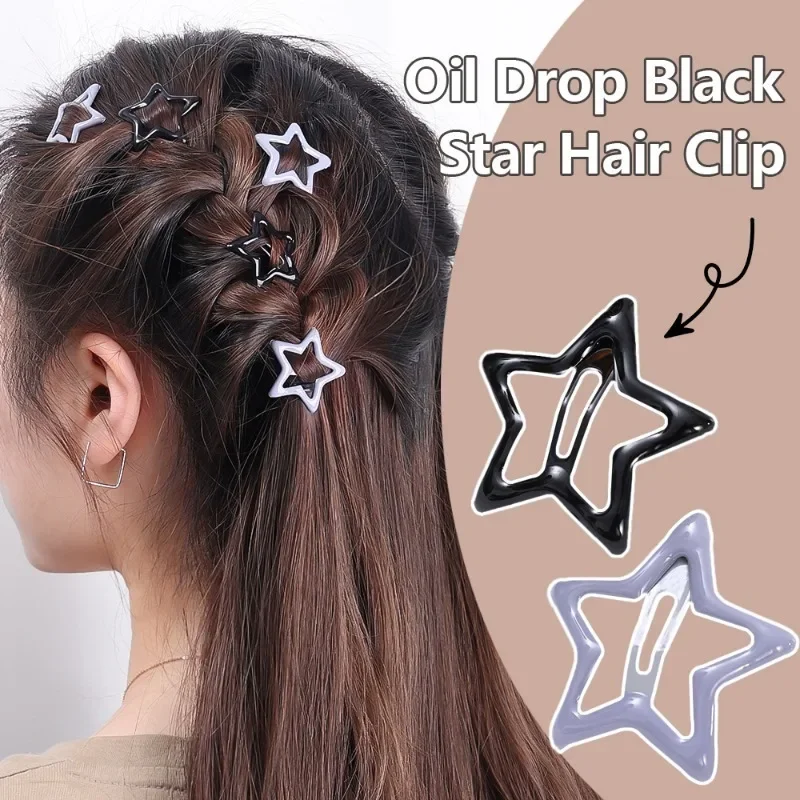 Y2k Black Star Hair Clips for Women Oil Drop Metal Snap Hairpins Broken Hair Barrettes Fashion Girl Hair Accessories Headwear