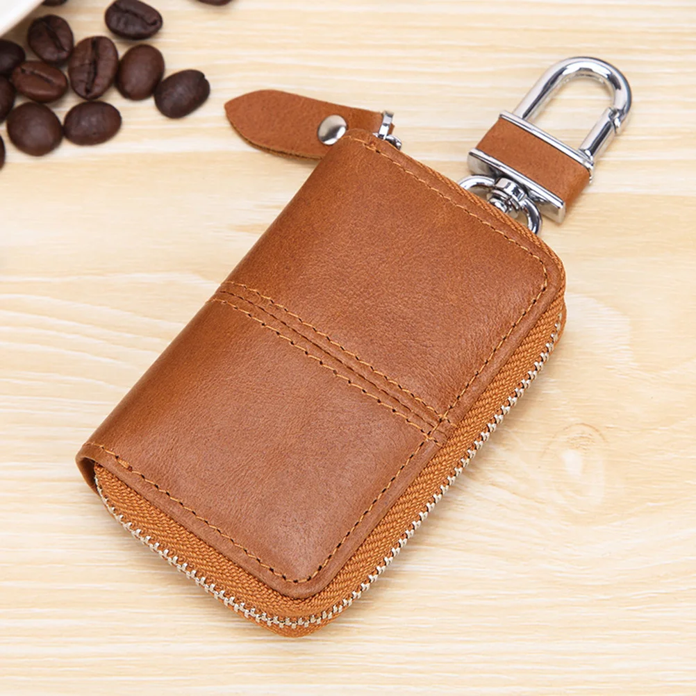 

Brown Car Key Holder Vintage Key Storage Bag Universal Fit for Most Keys Protective Pouch with Hanging Clasp and Smooth