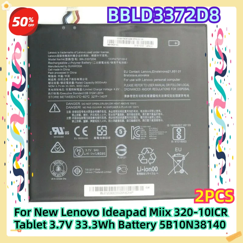 

For New Lenovo Ideapad Miix 320-10ICR Tablet 3.7V 33.3Wh Battery 5B10N38140 2PCS