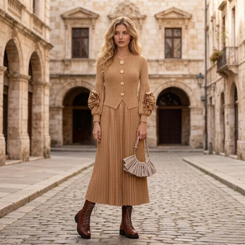 

Комплект из плиссированной юбки и топа Miyake Plus Size, весна 2026, новинка, изысканный асимметричный топ и свободная плиссированная юбка, комплект из двух предметов