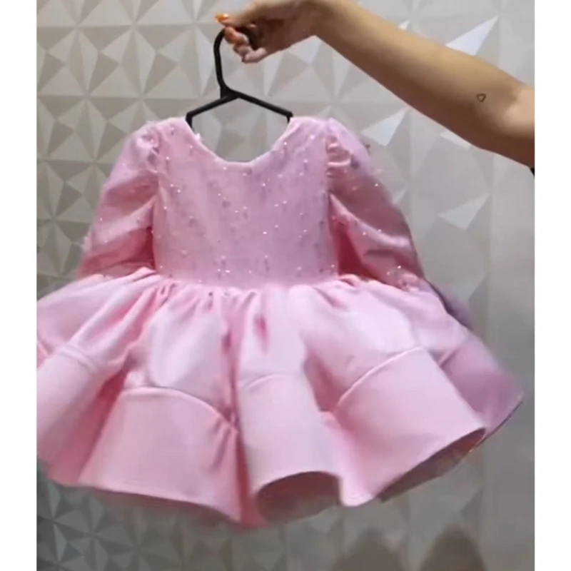 Pink Baby Girl First Birthday Princess Dress Bow Sweet Tutu Gown Kids Girls Party Outfit Christening Pageant Formal Celebration