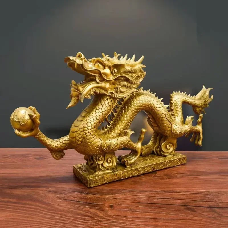 MOYU Chinese Mascot  Pure Copper Dragon and Phoenix Ornaments Zodiac Dragon Home Decoration Accessories