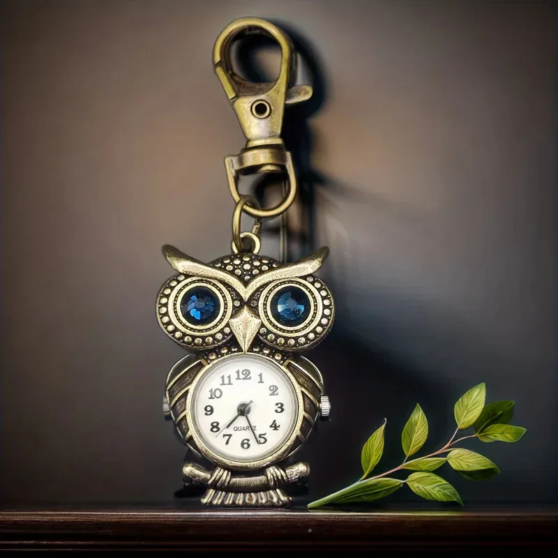 Vintage Noble Owl with Diamond Keychain Watch Hanging Watch Quartz WatchMen's and Women's Keychains