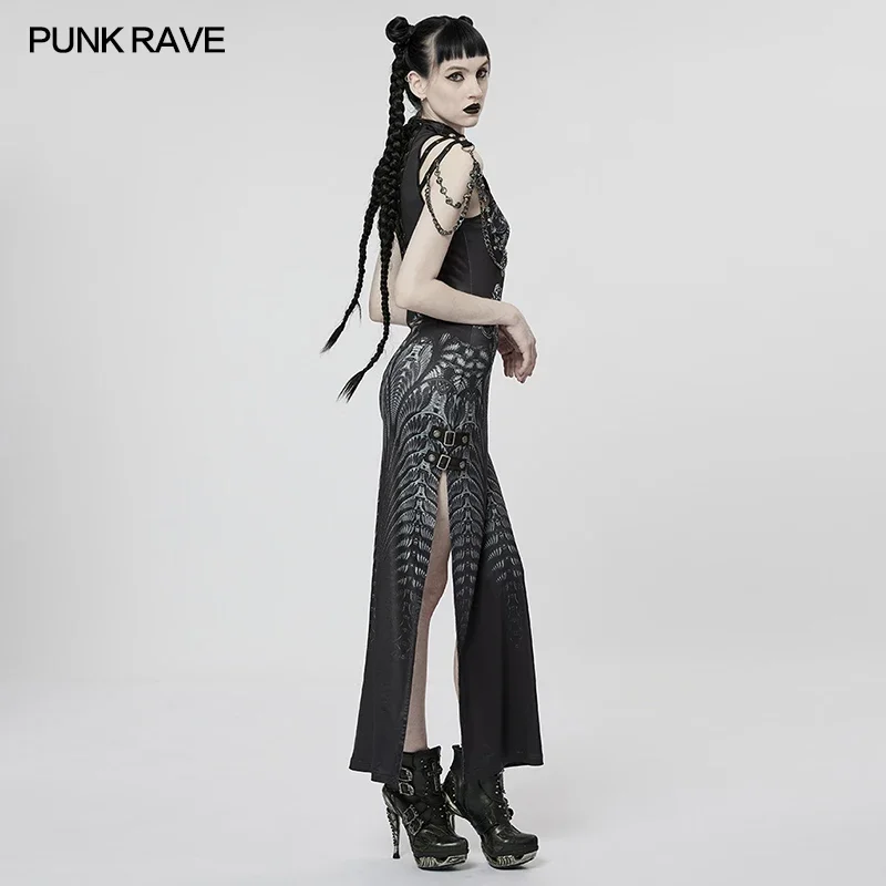 Imagem -02 - Punk Rave Feminino Cyber Digitalmente Impresso Futuro Abate Sexy Vestido Punk Metal Rebites com Decote em v Divisão Roupas de Verão para Mulher