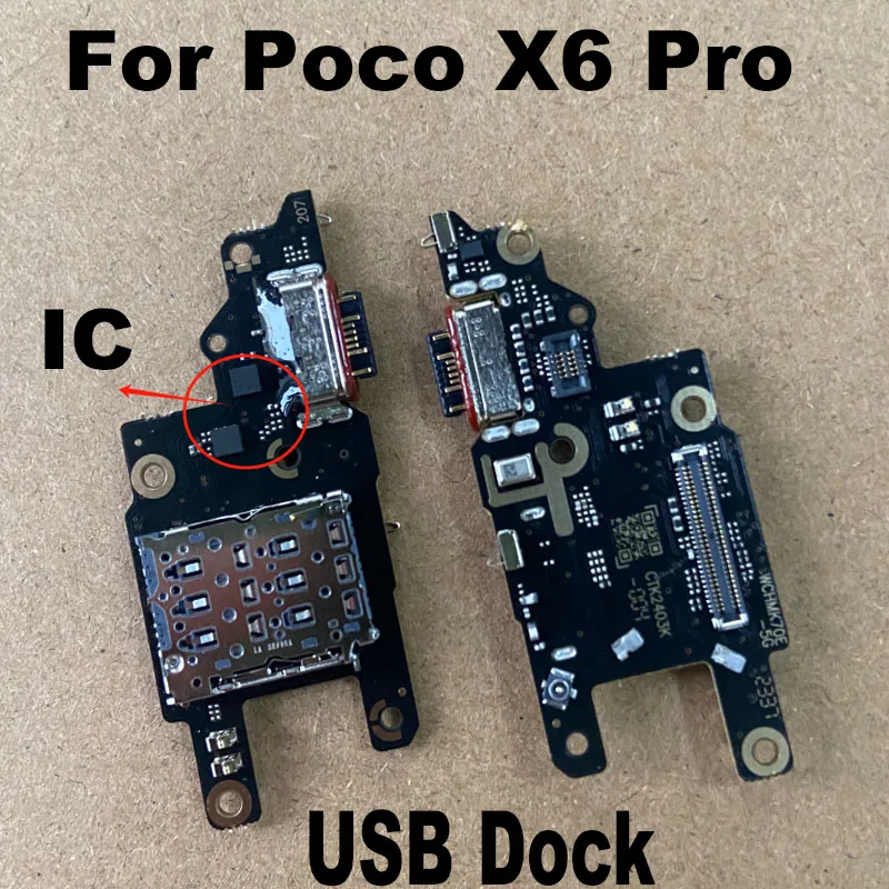 For Xiaomi Poco X6 PRO 5G USB Charging Dock Port Mian Mother Mic Microphone Fast Connector Board Flex Cable Parts Replacement