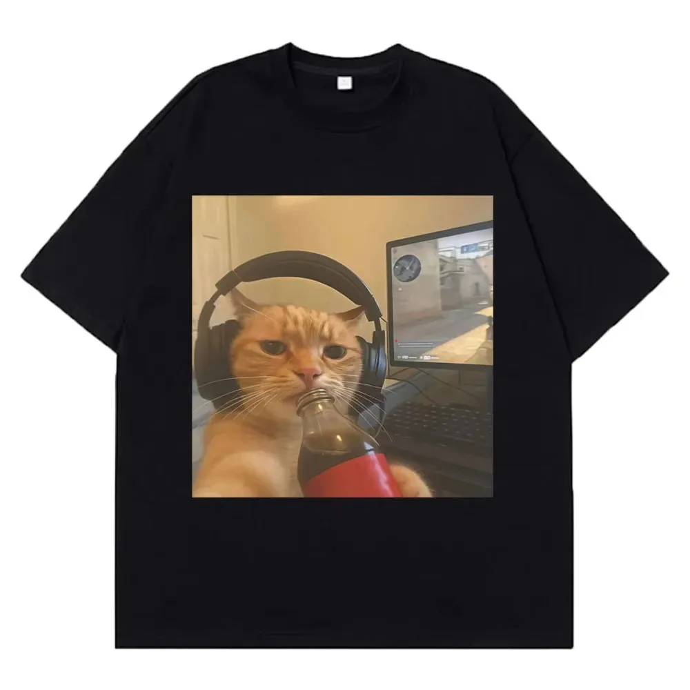 T-shirts drôles avec motif de chat gamer pour hommes et femmes, t-shirts à la mode