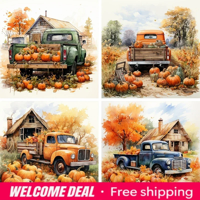 2026   Diy Painting By Numbers Kits Pumpkin Cart Scenery Picture With Number Acrylic Paint On Canvas Personalized Gift