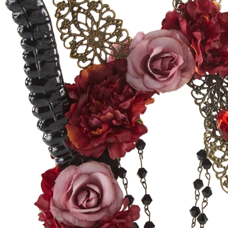 Bandeau gothique en corne mouton fleur Rose, couvre-chef du diable, coiffure d'halloween, couvre-chef fantaisie, pour