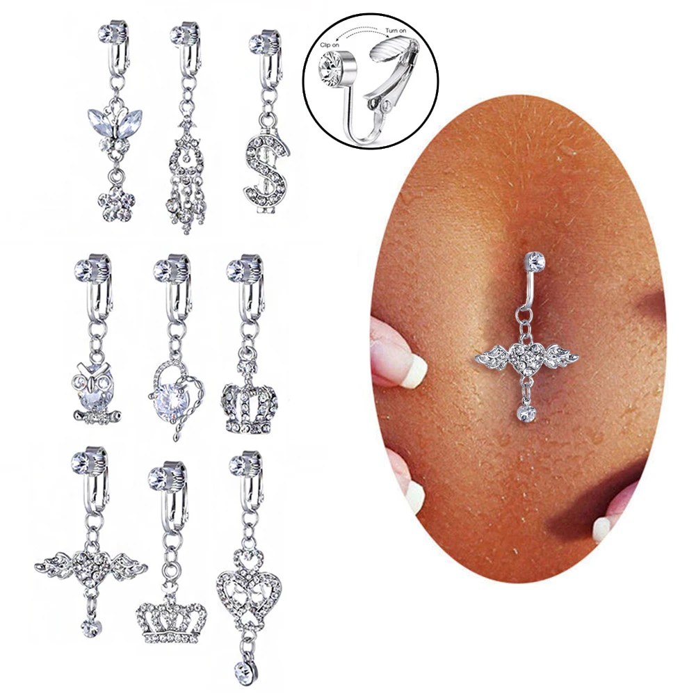 Body Piercing Drop Dangle Body Belly Piercing Fake Belly Piercing Jewelry Butterfly Clip Navel Ring Fake Belly Button Ring