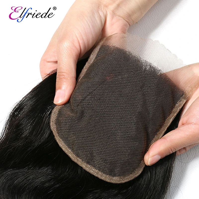 Tissage en lot 4/27 naturel Remy avec lace closure ombré-Elfriede, mèches de cheveux lisses, # 1B/100%, 4x4, lots de 3