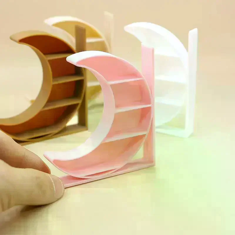 Fine Workmanship 1:12 Dollhouse Miniature Moon Bookcase 4-Layer Display Cabinet Storage Rack
