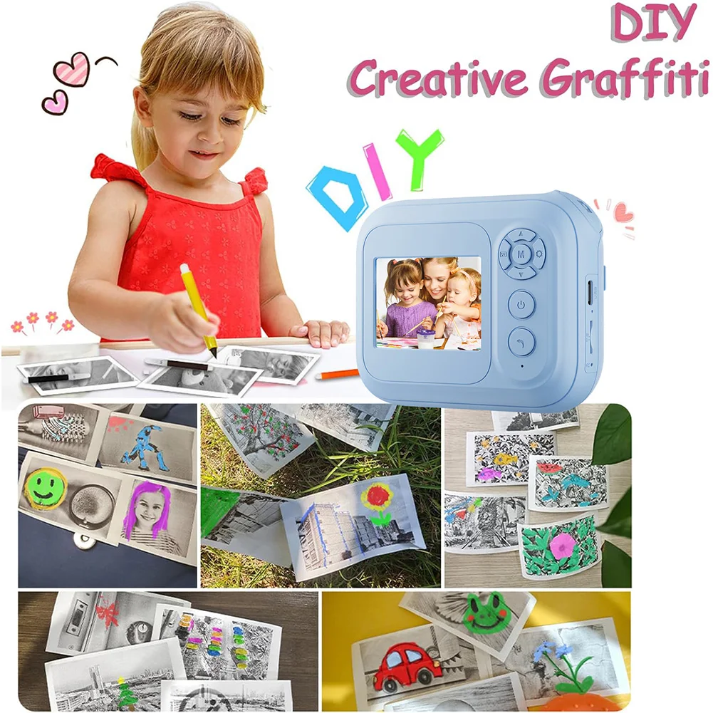 Câmera de impressão instantânea câmera de vídeo digital 1080p mini câmera de impressão térmica suporte 17 idiomas impressora de câmera infantil por 5-13 anos