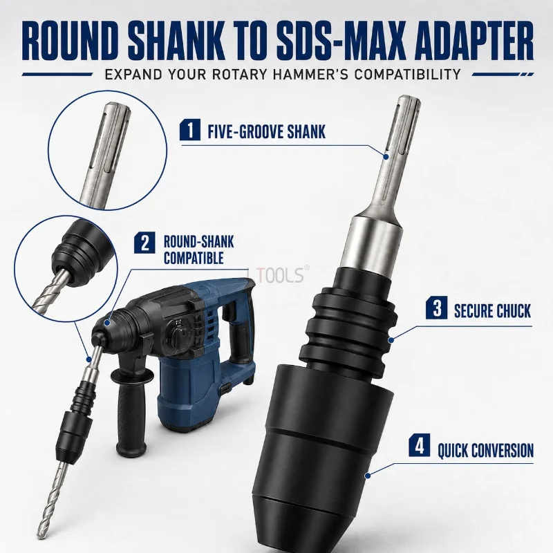 Round Shank Hammer Drill Adapter Impact Bit Converter Heavy Duty Power Tool Connecting Shank for Rotary Hammer Drilling Tool