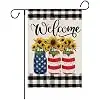 Welcome Summer Sunflowers Garden Flag 12.5 x 18 Inch Patriotic Buffalo Plaid Decorative Double Sided Flag For Seasonal Anniv jjp