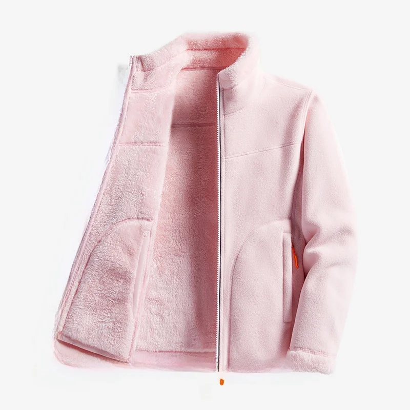 سترة شتوية دافئة للنساء من الفرو الصناعي المزدوج الوجه، مبطنة بالصوف السميك، مصنوعة من قماش الكورال المخملي #2