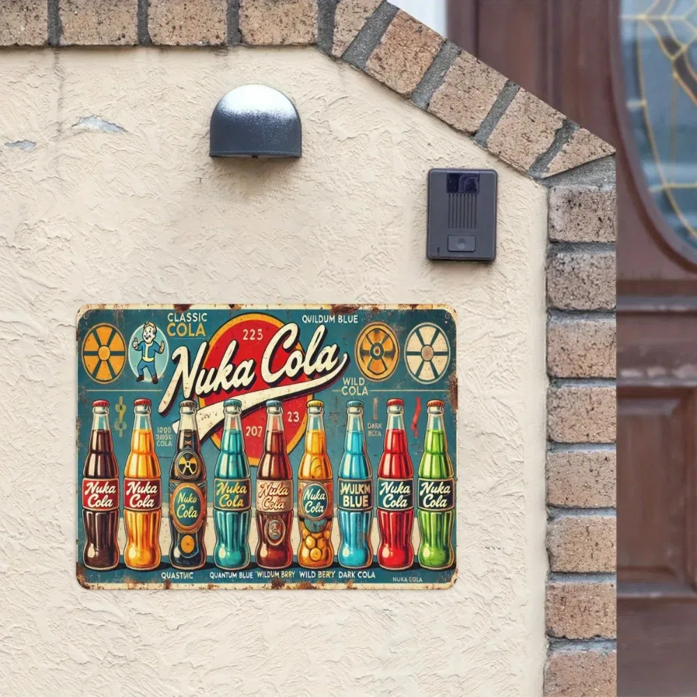 علامة حائط معدنية عتيقة من NUKACOLAVINTEDGE Nuka Cola |   ديكور فني للصودا الرجعية |   موضوع اللعبة الكلاسيكية
