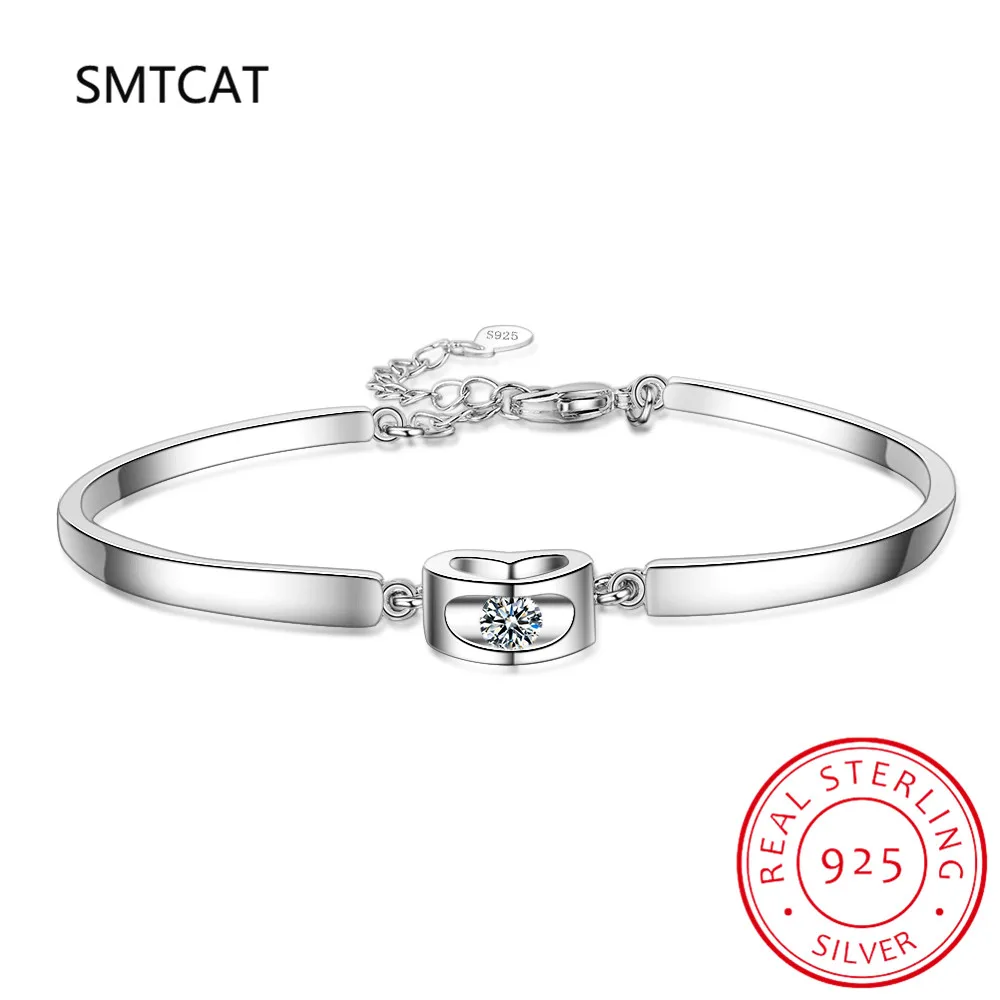 Simulated D VVS1 Moissanite Love Heart Bracelet 925 Sterling Silver Sparkling Diamond Bracelets Pulseiras De Prata for Women