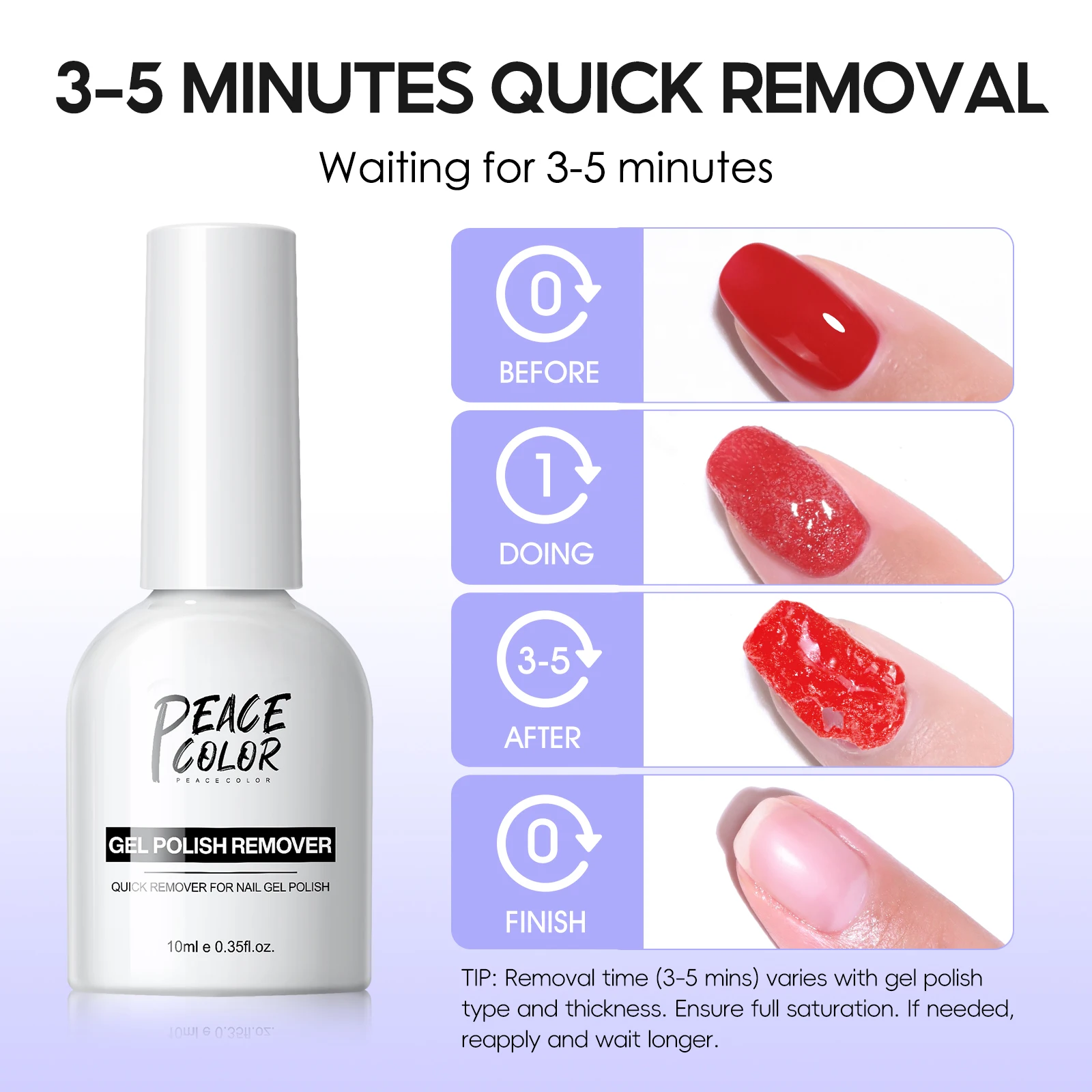 Peacecolor-Kit quitaesmalte de uñas en Gel, 10ML, 7 Uds., con aceite para cutículas, herramientas para uñas, botella de vidrio, regalo de manicura para el hogar para principiantes