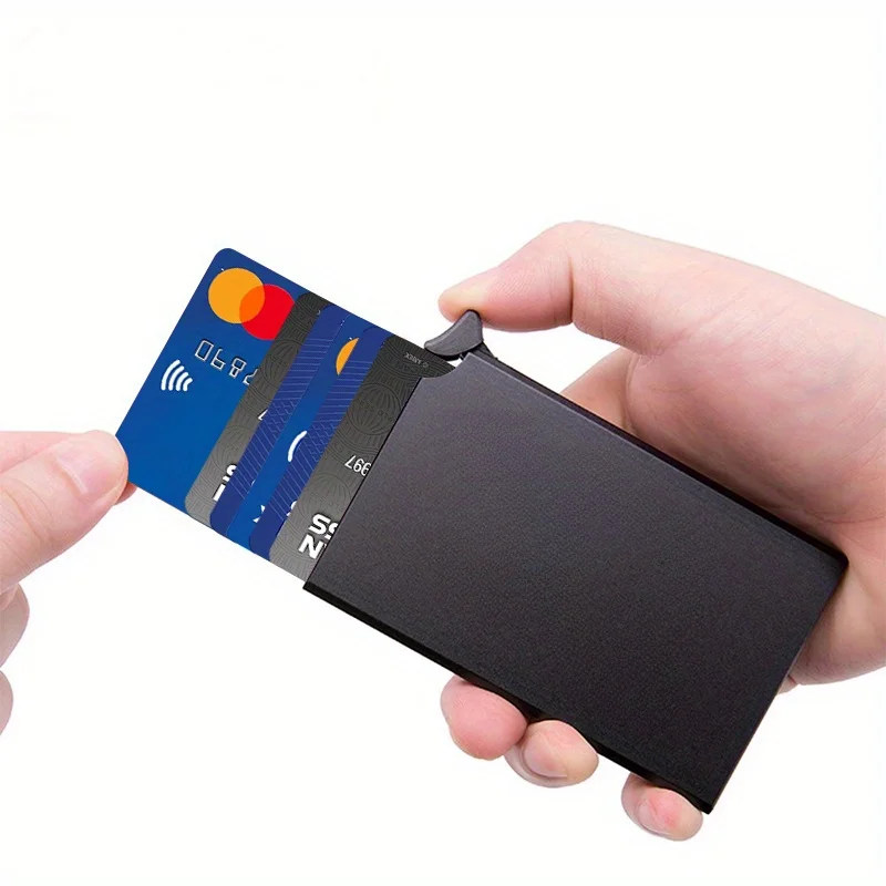 = محفظة ألومنيوم رفيعة تحجب RFID للرجال والنساء - أسود مع تصميم لطيف على شكل قطة، حامل بطاقات منبثقة، حماية ضد السرقة، I #1