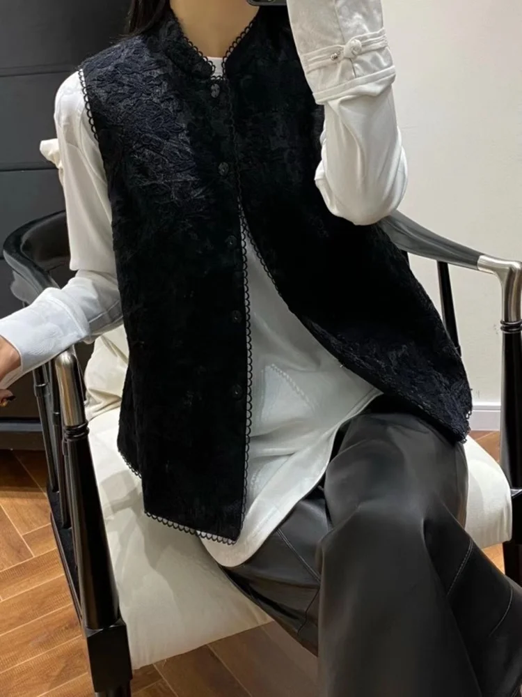 

New Chinese Sle Embroidered Lace Vest 2026 Spring Autumn Versatile Ele National Sle European Organza Embroidery Vest