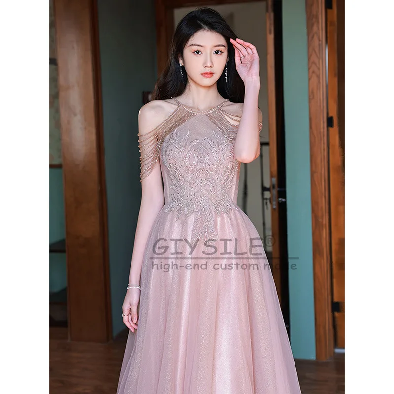 

GIYSILE Customized Pink Tassel Evening Dress Female 2025 New Spring Fashion Hostess Style Luxury Toast Engagement Party Dresses