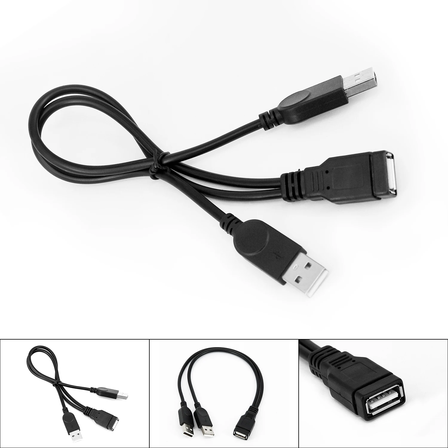 USB 2.0A Female To 2 Dual USB Male Power Adapter Y Splitter Cable Cord Double USB 2.0A Male To USB Female Cable             39cm