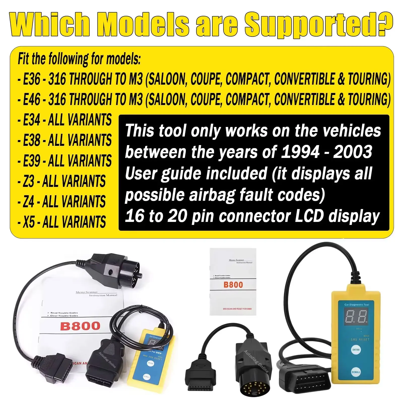 OBD2 Airbag-Reset-Tool für E36 E46 E34 E38 E39 Z3 Z4 X5 Fahrzeuge B800 SRS Airbag-Fehlercode-Entferner OBDII Diagnose-Scan-Tool – Detail 3