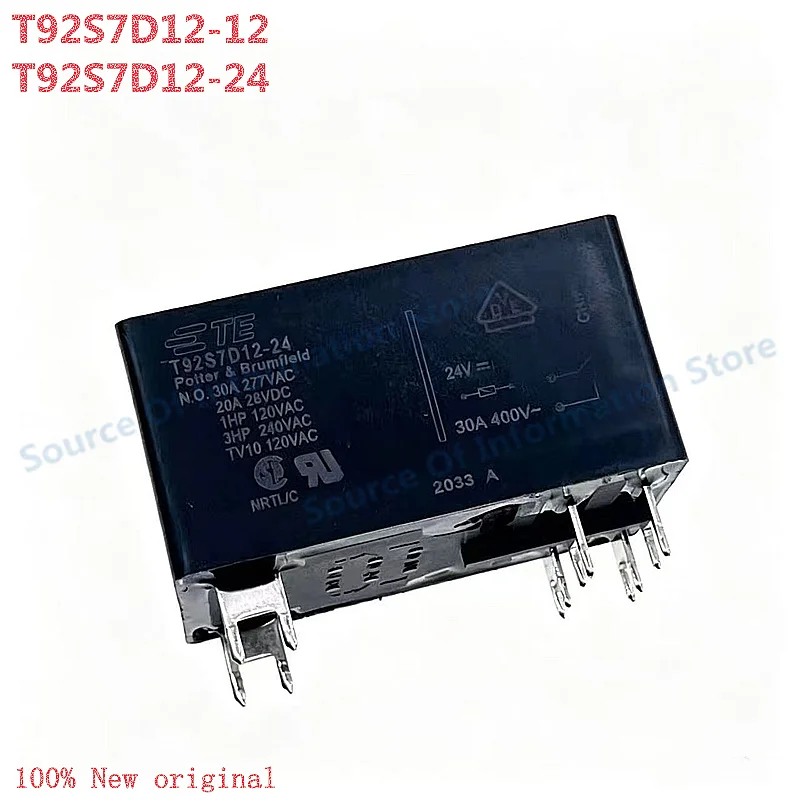 Original TE T92S7D12-12 T92S7D12-24 Power Relay 12VDC 24VDC Coil 30A 2NO DPST PCB Mount High Current Relay for Air Conditioner