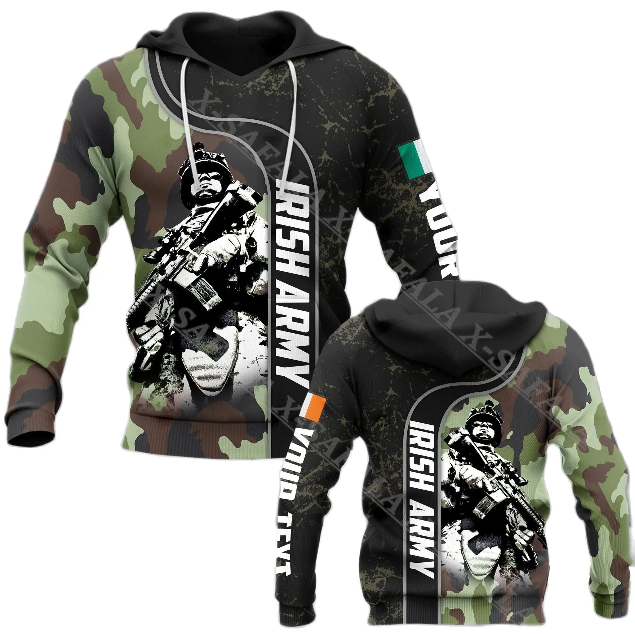 

IRISH ARMY SOLDIER FLAG Coat Of Arms 3D Print Zipper Hoodie Men Pullover Sweatshirt Hooded Jersey Tracksuits Outwear Coat Casual