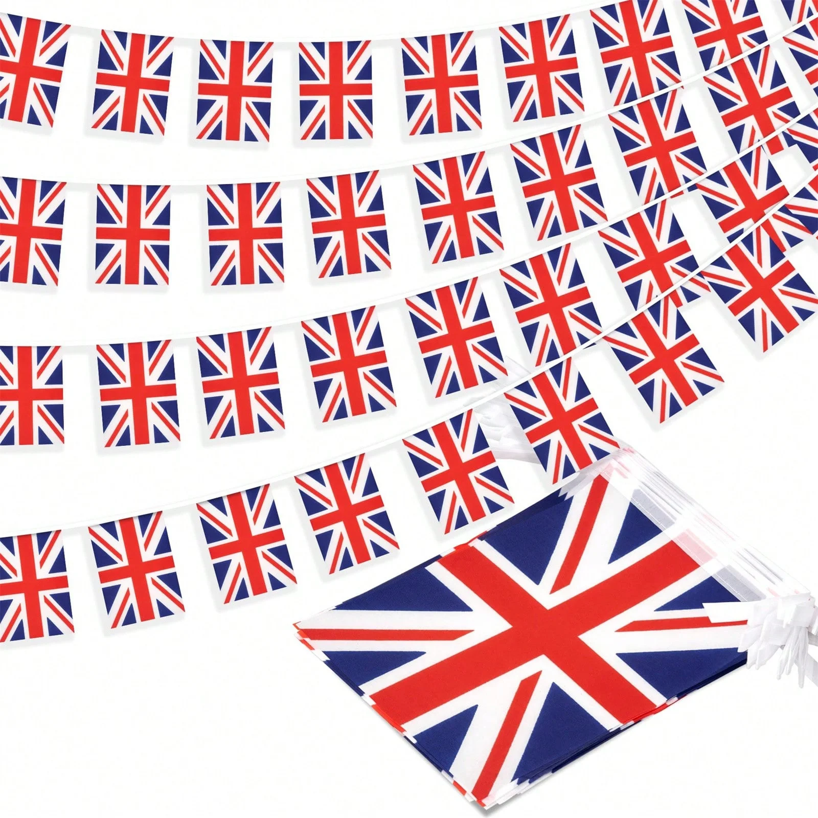 1 Juego de bandera de cuerda de Union Jack del Reino Unido, banderín de Gran Bretaña, decoración de país nacional para la escuela, fiesta, eventos deportivos