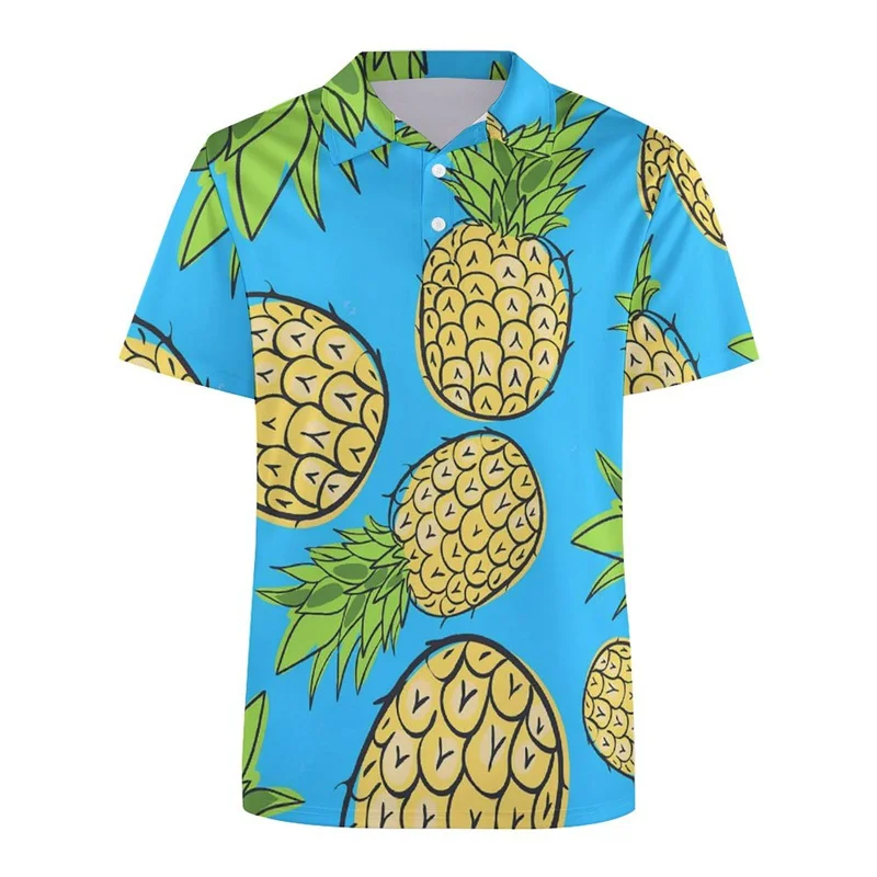 Hawaiian Tropical Fruit 3D Print Polo Shirt Men Women Lobster Flamingo Pattern Short Sleeve Tees Street Loose Button POLO Shirts