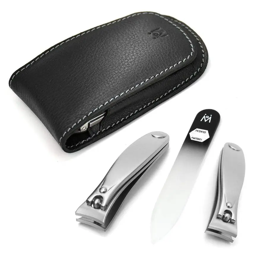 

3pc Travel Manicure Set FINOX Stainless Steel Tools Handmade in Solingen Germany Fingernail Clipper, Toenail Clipper, Glass Nail