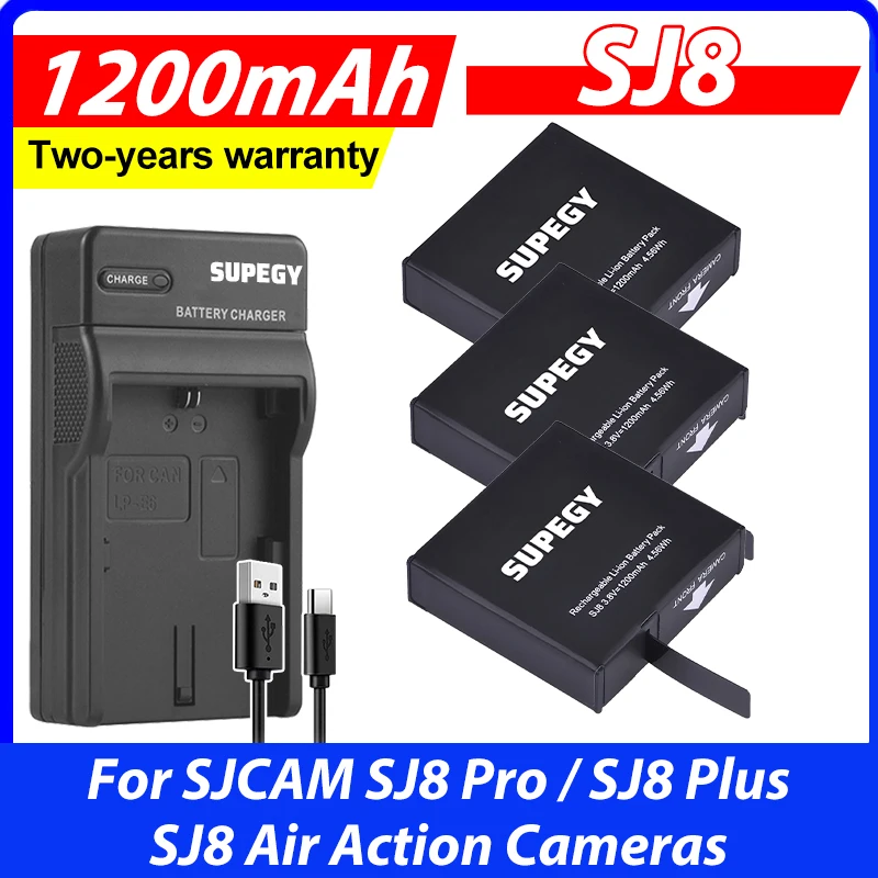 1200mAh for SJCAM SJ8 Series  Battery + LED 3-Slots USB Charger for SJCAM SJ8Pro / SJ8Plus / SJ8 Air Action Cameras