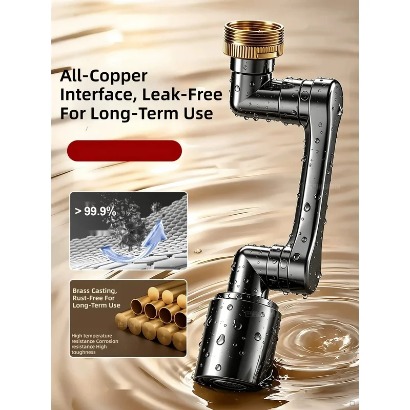 Copper Basin Robotic Arm Universal Faucet Extension Tool, Universal Adapter, Splash-Proof Water Outlet Spout Extender