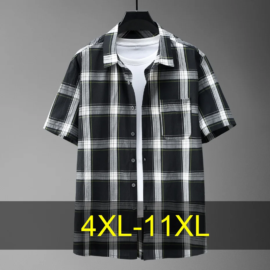 

Plaid Shirt Men Summer Short Sleeve Shirts Plus Size 10XL 11XL Fashion Casual Plaid Tops Male Summer Shirt Big Size 10XL