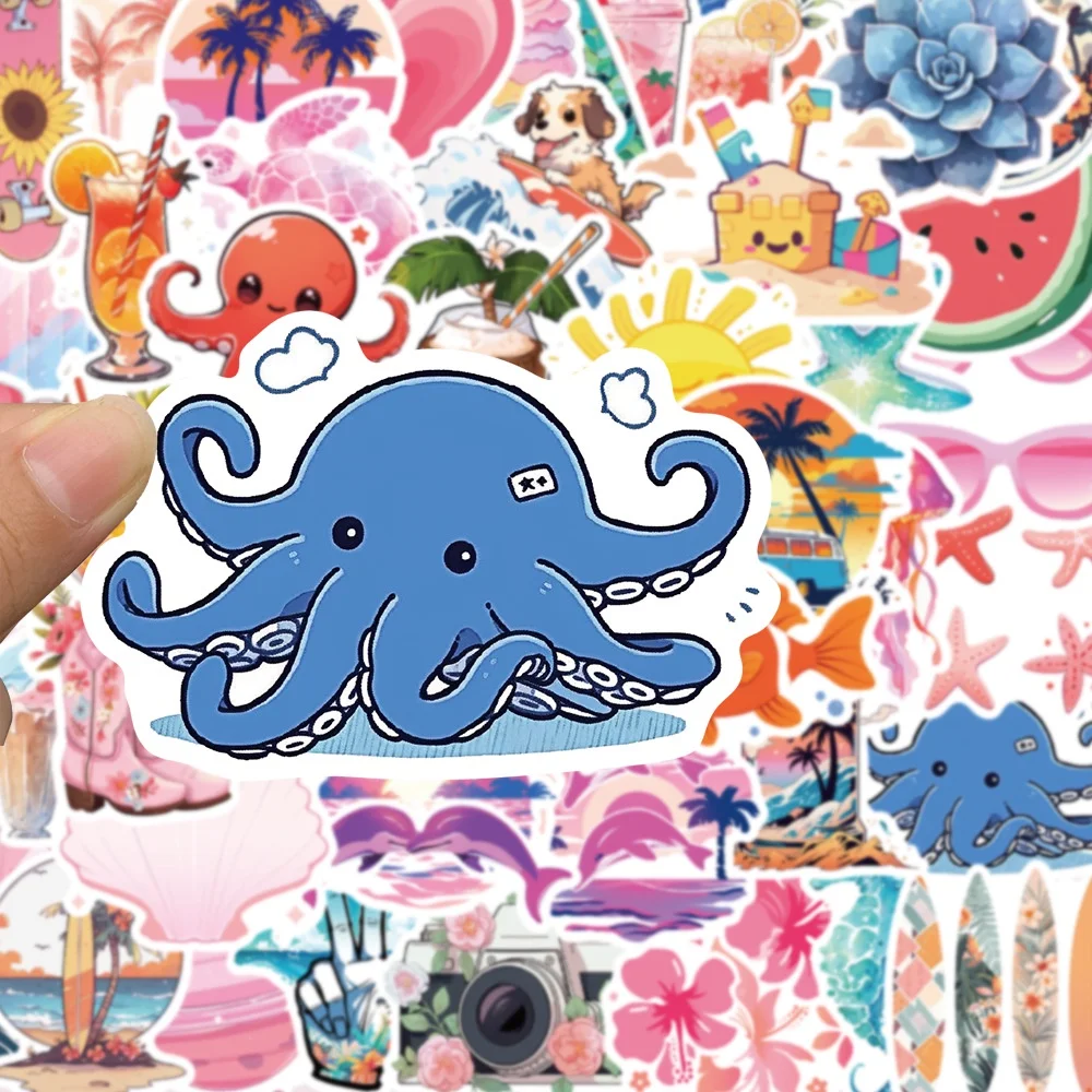 50 pçs dos desenhos animados verão praia vida marinha graffiti adesivos para capacete bicicleta mão conta decalques bulingbulingstickers loja