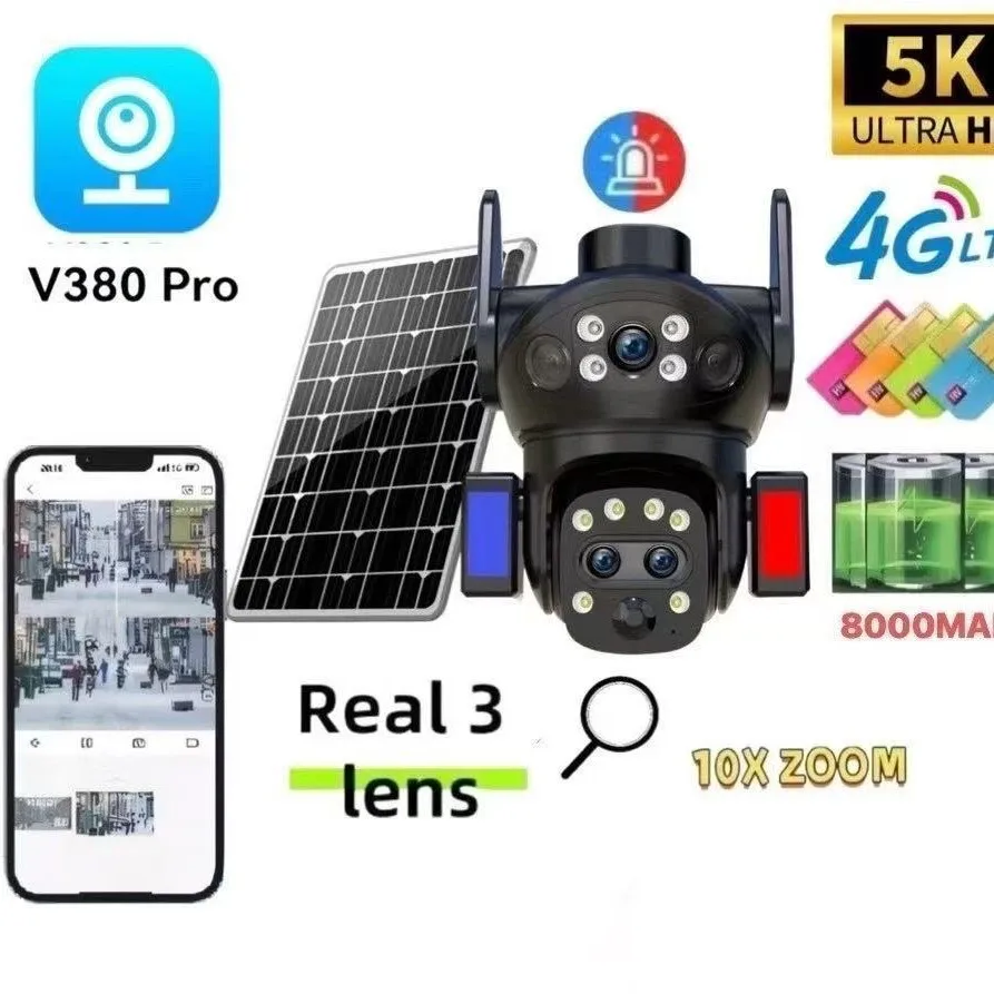 

Солнечная камера V380, 4G10x зум, двусторонняя голосовая камера, интеллектуальное ночное видение высокой четкости, 8 МП, трехэкран