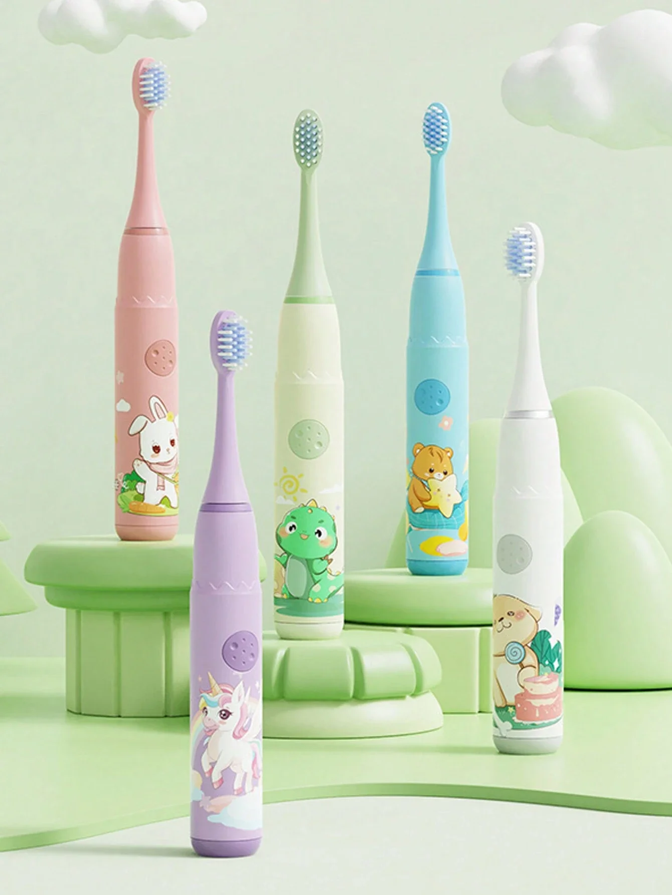 Rechargeable Toothbrush w/ 6 Levels & 6 Brush Heads Silicone toothbrush holder Kawaii bathroom organizer Toothbrush cup Travel